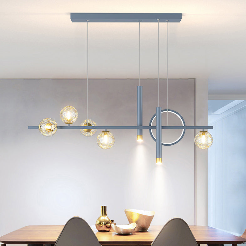 Blue New Modern LED Island Lighting Linear Clear Glass Chandelier Light Fixture for Dining Room