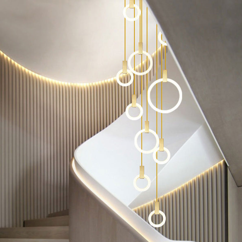 Gouden cirkelvormige led hanglamp in modern beknopte stijl smeedijzeren hangend licht met acrylschaduw