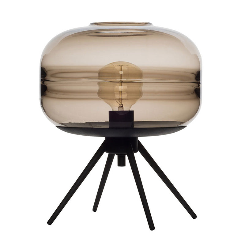 Lampe de table en verre de tambour de style nordique de style simplicité 11,5 "de largeur de chambre à coucher avec base de trépied en métal noir