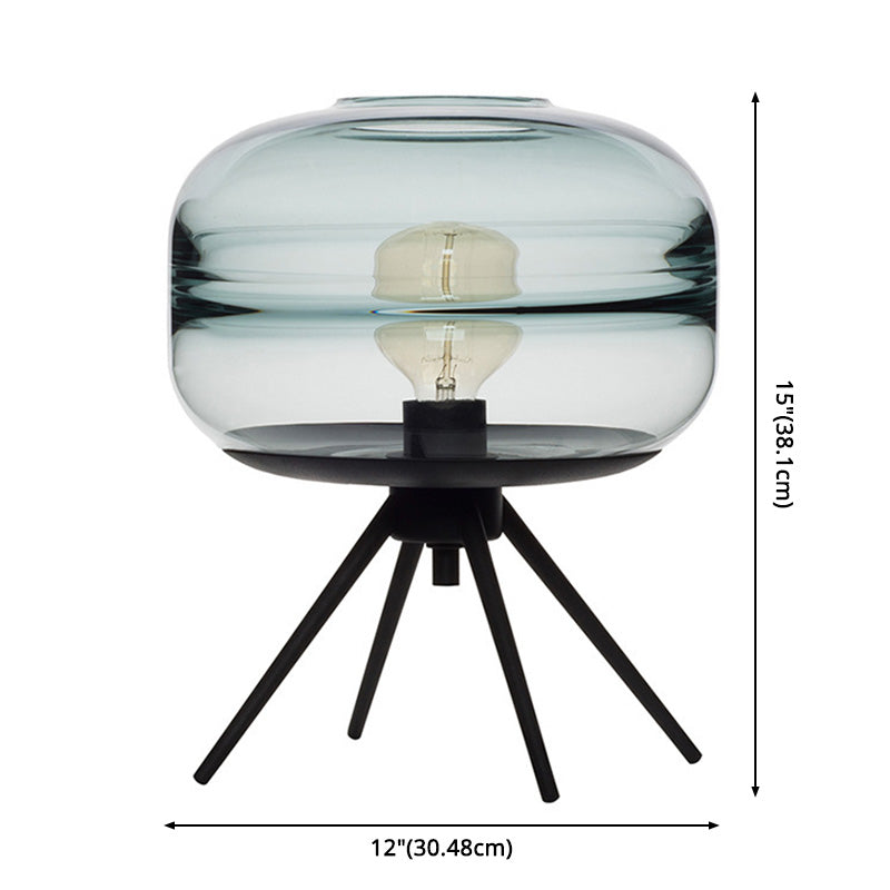 Lampe de table en verre de tambour de style nordique de style simplicité 11,5 "de largeur de chambre à coucher avec base de trépied en métal noir