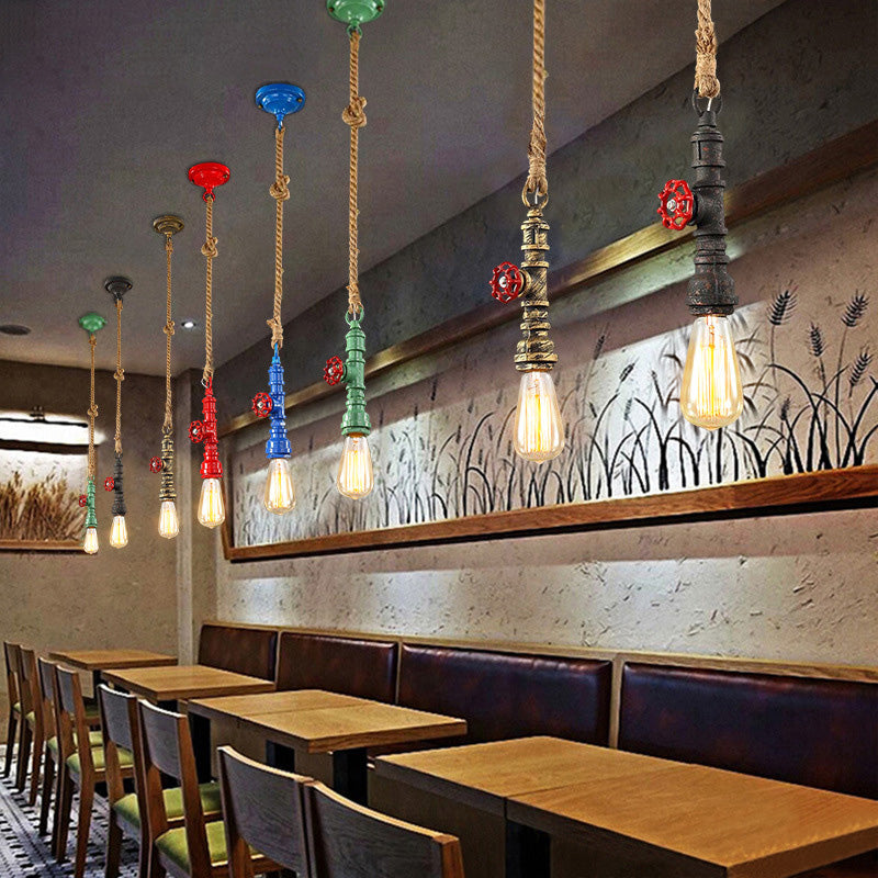 5-Color Optional Industrial Style Hanging Light Creative Water Pipe Modeling Metal Lighting Pendant for Restaurant Coffee Shop
