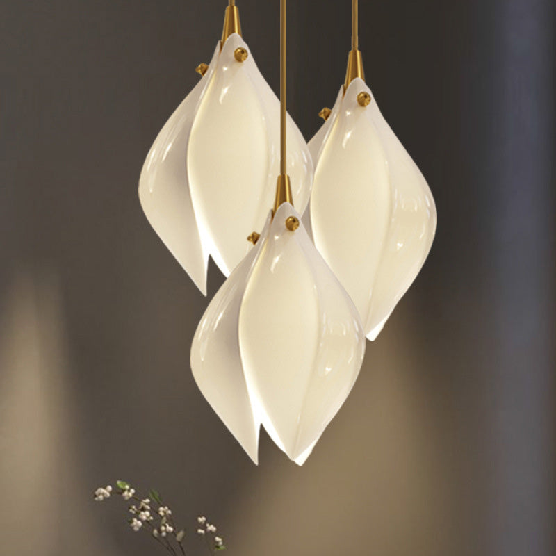 White Petaloid LED Hanging Light in Modern Creative Style Wrought Iron Cluster Pendant Light with Ceramic Shade