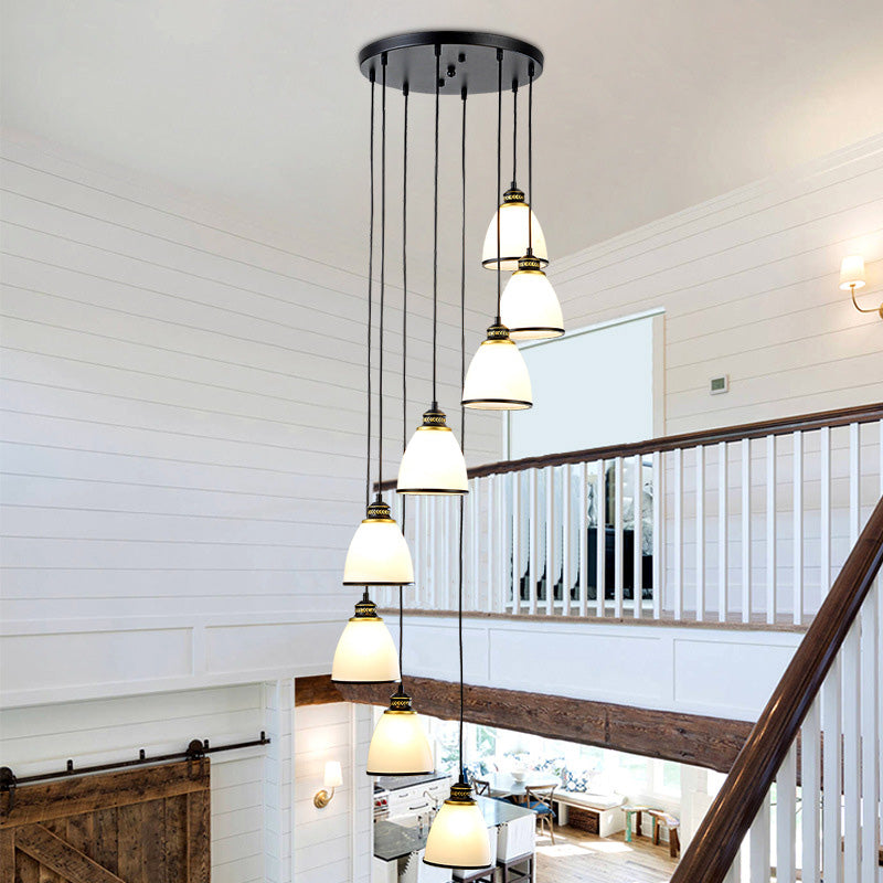 Duplex Cluster Pendant Light in Modern Luxury Style Wrought Iron Hanging Light with White Glass Shade