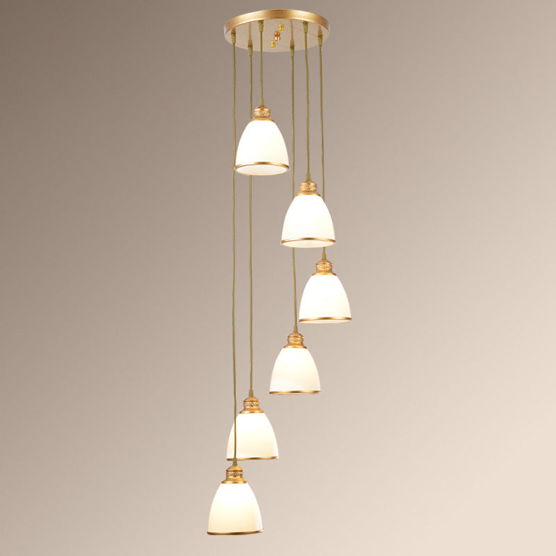 Duplex Cluster Pendant Light in Modern Luxury Style Wrought Iron Hanging Light with White Glass Shade