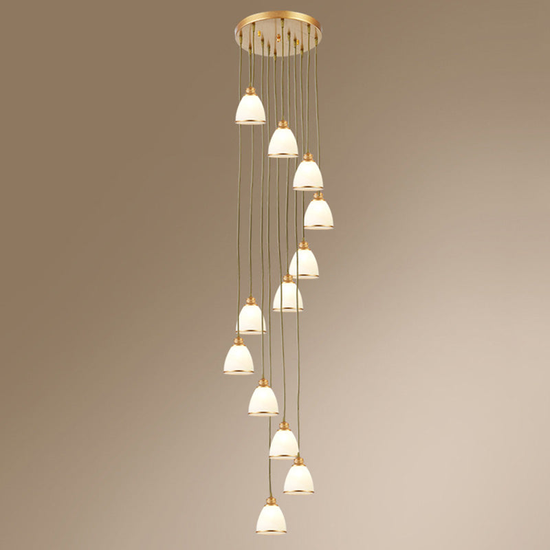 Duplex Cluster Pendant Light in Modern Luxury Style Wrought Iron Hanging Light with White Glass Shade