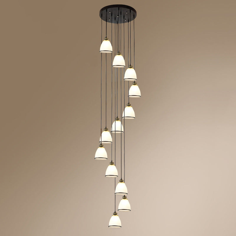 Duplex Cluster Pendant Light in Modern Luxury Style Wrought Iron Hanging Light with White Glass Shade