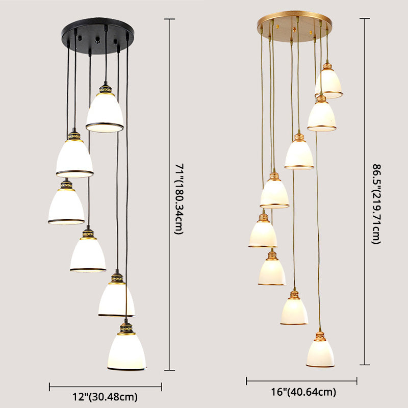 Duplex Cluster Pendant Light in Modern Luxury Style Wrought Iron Hanging Light with White Glass Shade
