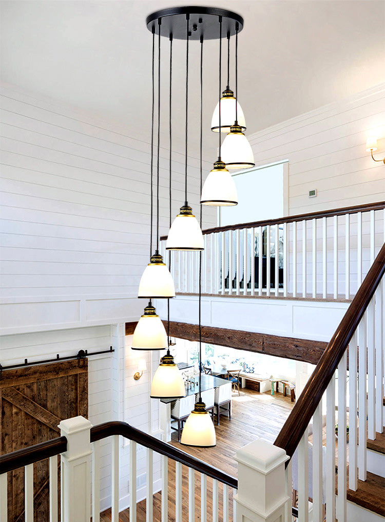 Duplex Cluster Pendant Light in Modern Luxury Style Wrought Iron Hanging Light with White Glass Shade