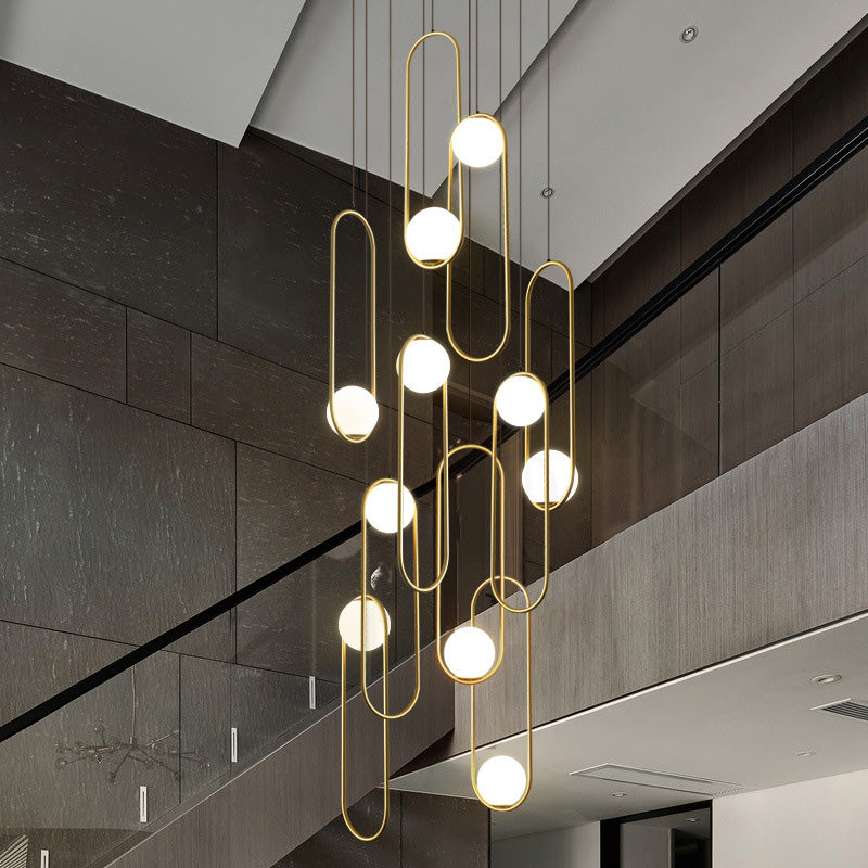 Modern Creative Cluster Pendant Light Wrought Iron Indoor Hanging Light with White Glass Shade