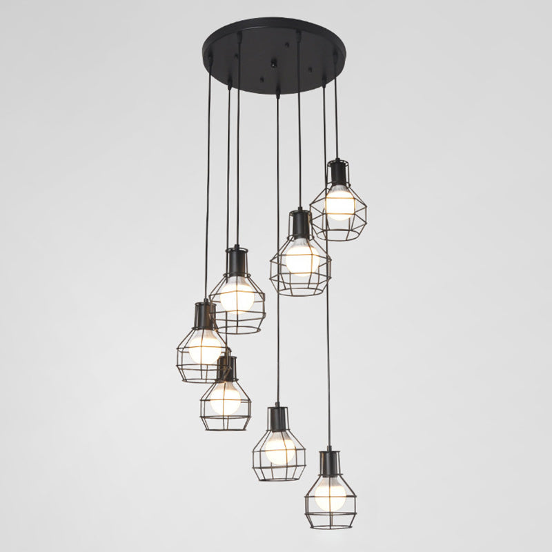 Zwarte trap hangend licht in moderne klassieke stijl smeedijzeren cluster hanglamp met ijzeren frame