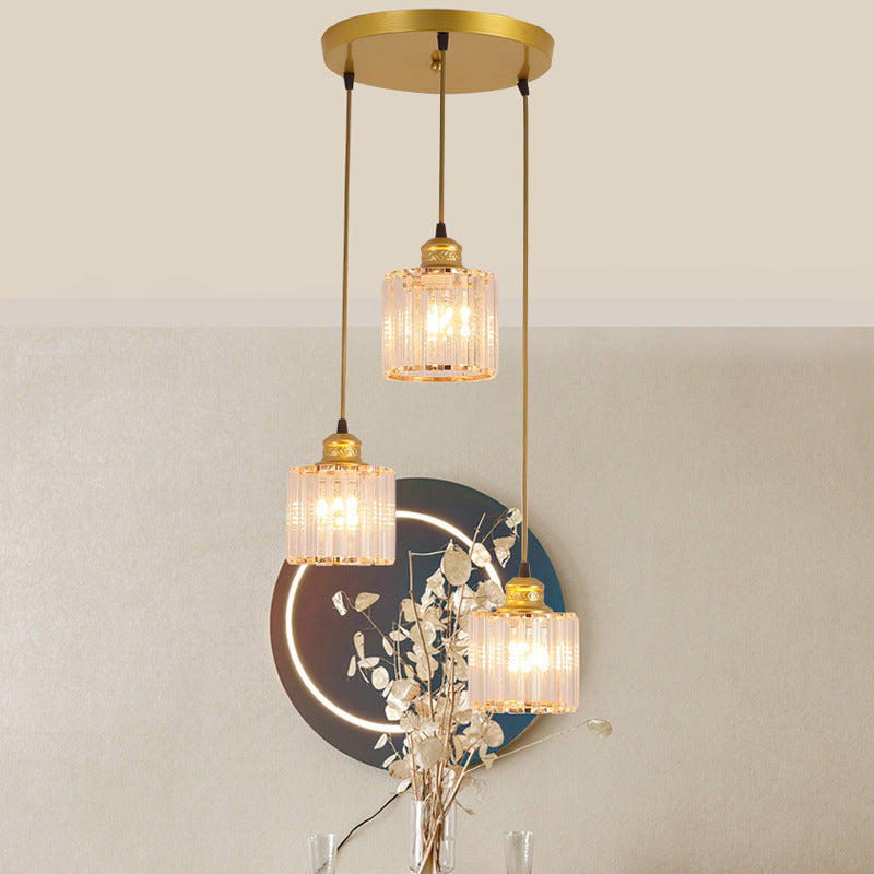 Gold Stairway Cluster Pendant Light in Modern Luxury Style Wrought Iron Hanging Light with Crystal Shade