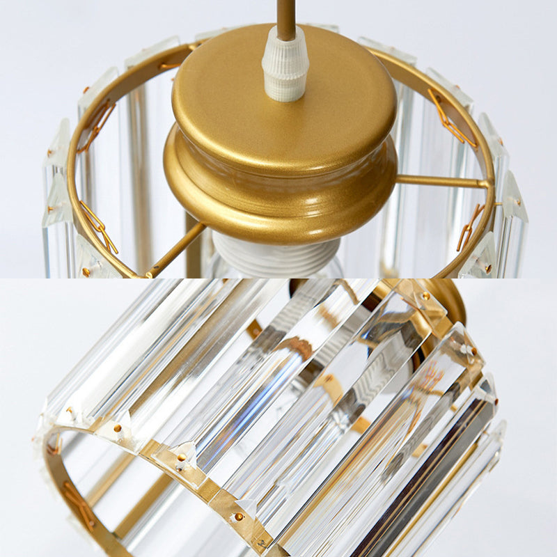 Gold Stairway Cluster Pendant Light in Modern Luxury Style Wrought Iron Hanging Light with Crystal Shade