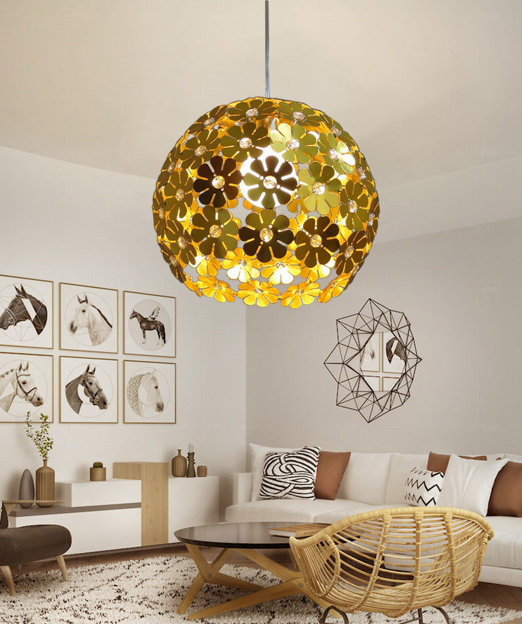 Lámpara colgante de globo dorado iluminación colgante de aluminio posmoderna para restaurante