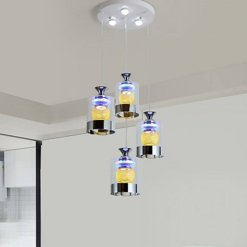 Moderne cilindrische hanglamp Licht bevestiging helder glas eetkamer ophanging licht in zilver