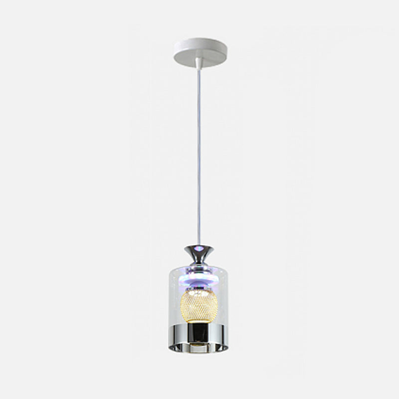 Moderne cilindrische hanglamp Licht bevestiging helder glas eetkamer ophanging licht in zilver