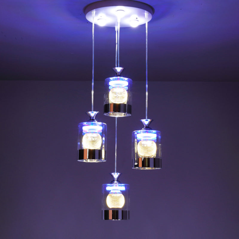 Moderne cilindrische hanglamp Licht bevestiging helder glas eetkamer ophanging licht in zilver