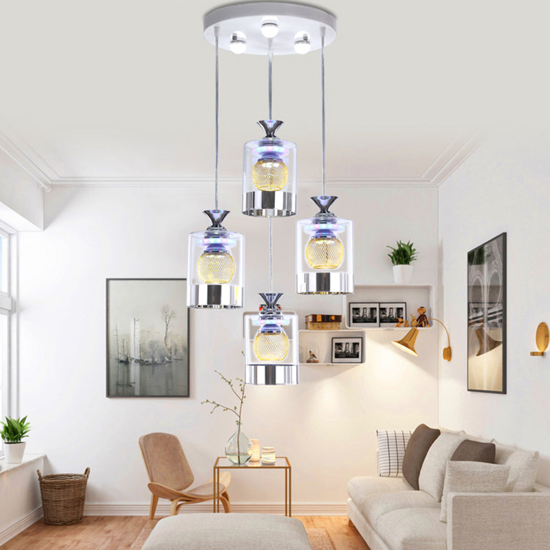 Moderne cilindrische hanglamp Licht bevestiging helder glas eetkamer ophanging licht in zilver