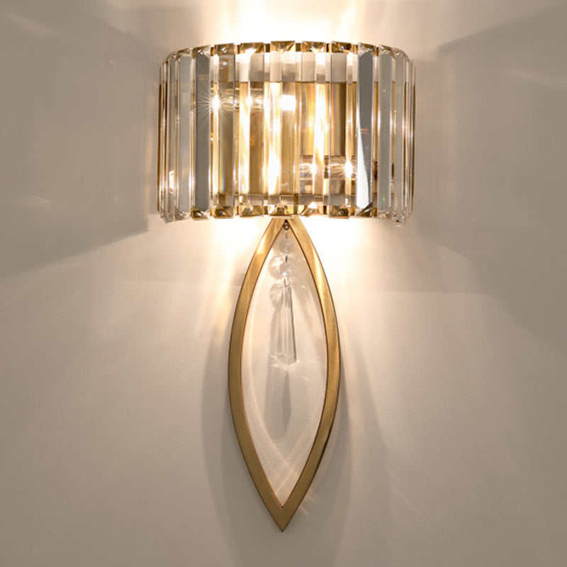 Gold 2-Light Wall Lamp in Modern Luxury Style Titanium Wall Sconce with Crystal Shade
