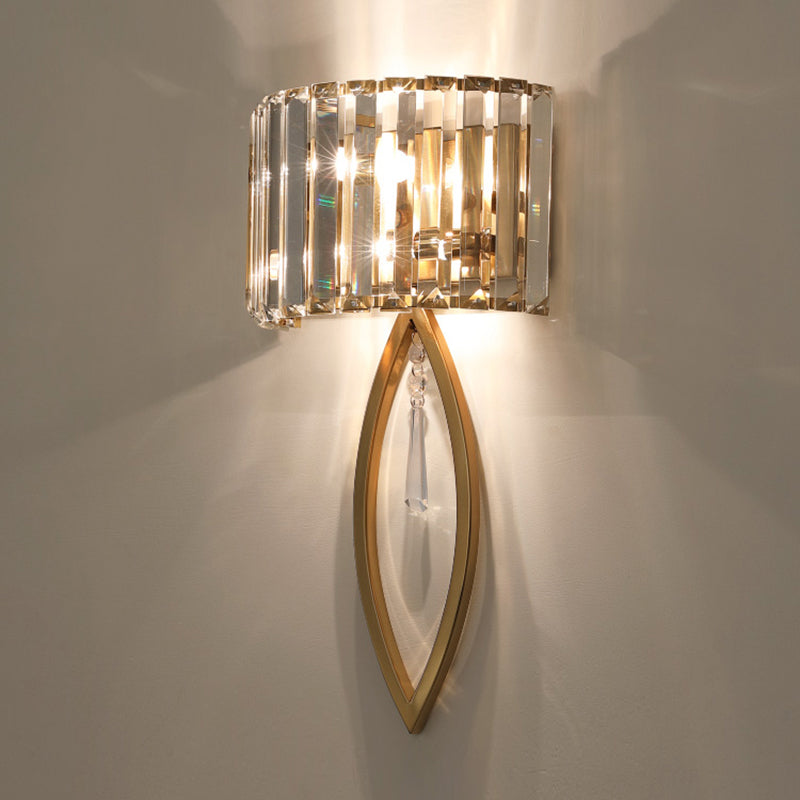 Gold 2-Light Wall Lamp in Modern Luxury Style Titanium Wall Sconce with Crystal Shade