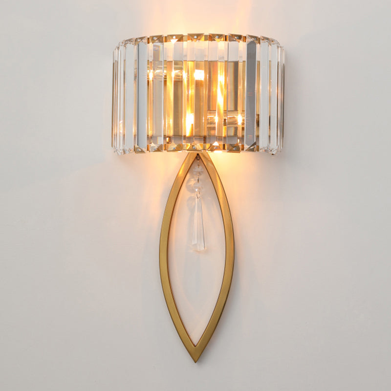 Gold 2-Light Wall Lamp in Modern Luxury Style Titanium Wall Sconce with Crystal Shade