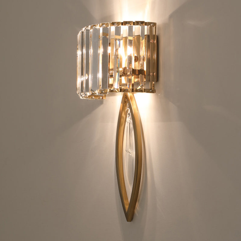 Gold 2-Light Wall Lamp in Modern Luxury Style Titanium Wall Sconce with Crystal Shade