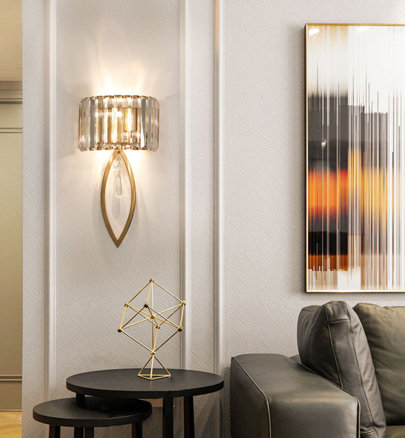 Gold 2-Light Wall Lamp in Modern Luxury Style Titanium Wall Sconce with Crystal Shade