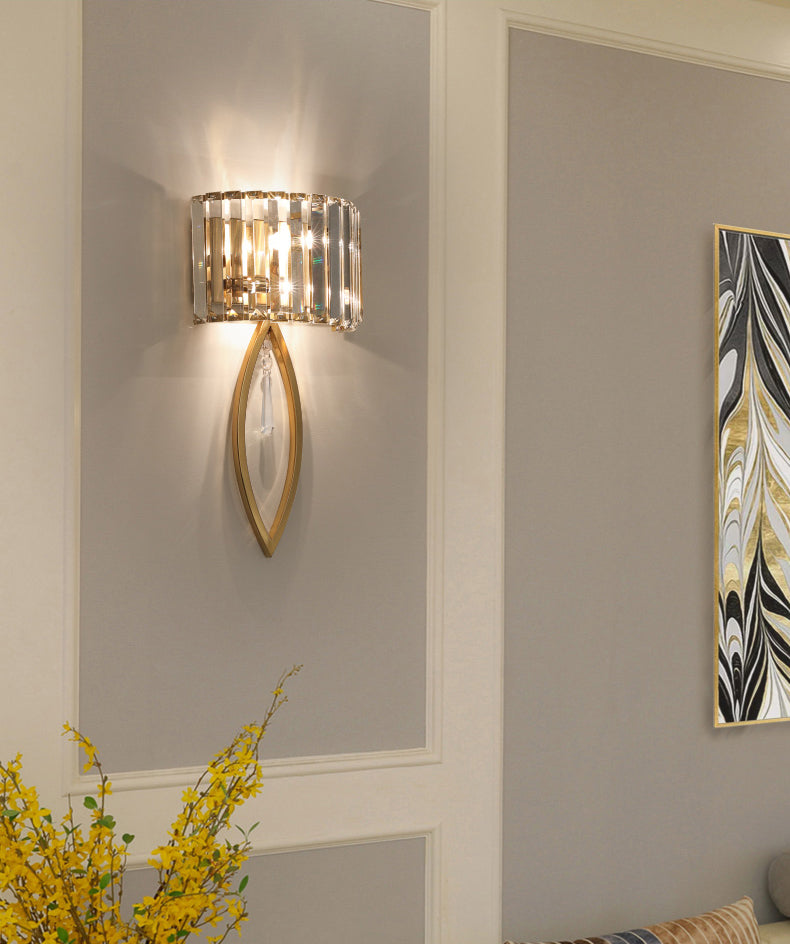 Gold 2-Light Wall Lamp in Modern Luxury Style Titanium Wall Sconce with Crystal Shade
