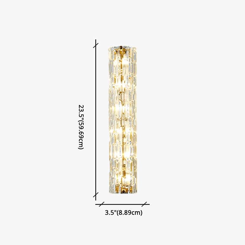 Brass Cylindrical Flush Mount Wall Sconce Postmodern LED Crystal Wall Light for Hallway