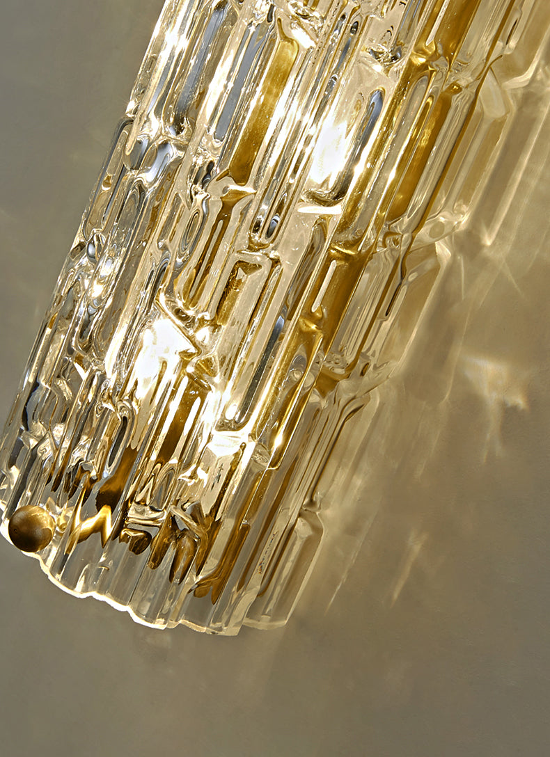 Brass Cylindrical Flush Mount Wall Sconce Postmodern LED Crystal Wall Light for Hallway