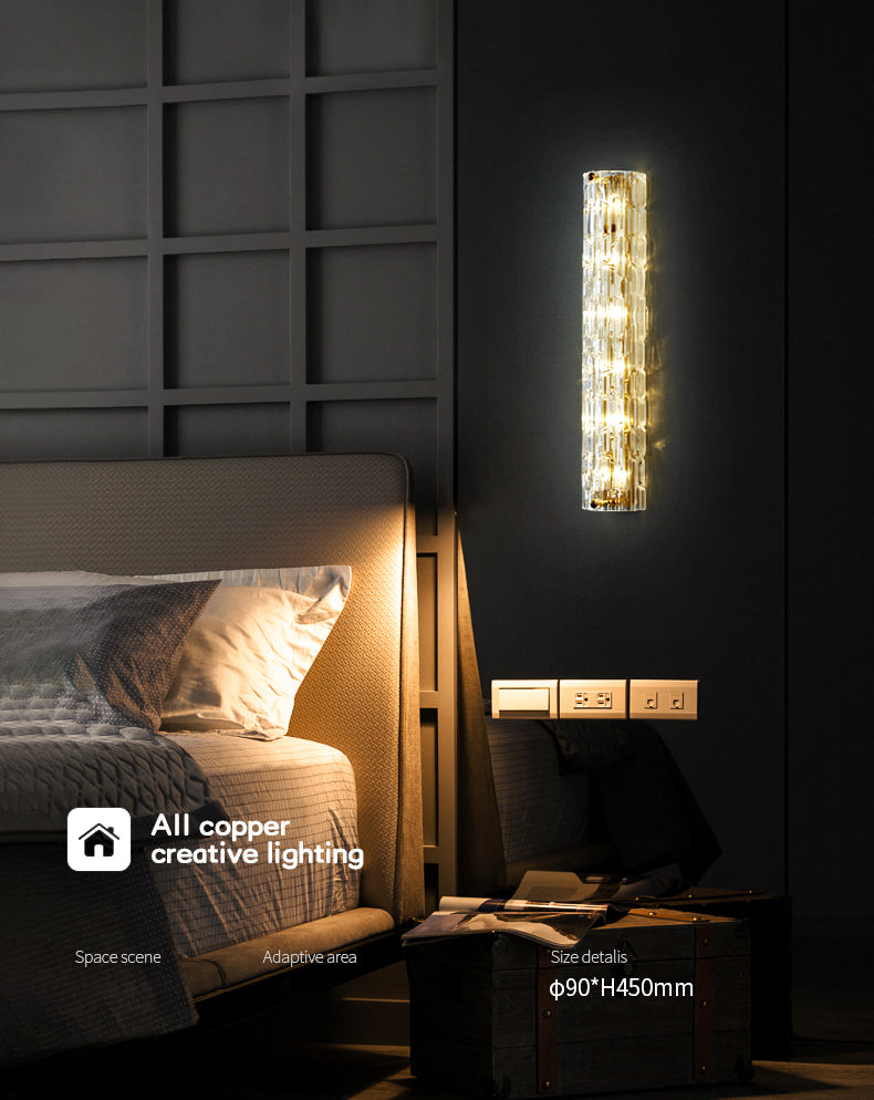 Brass Cylindrical Flush Mount Wall Sconce Postmodern LED Crystal Wall Light for Hallway