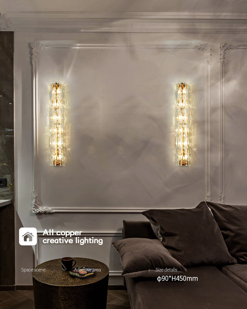 Brass Cylindrical Flush Mount Wall Sconce Postmodern LED Crystal Wall Light for Hallway