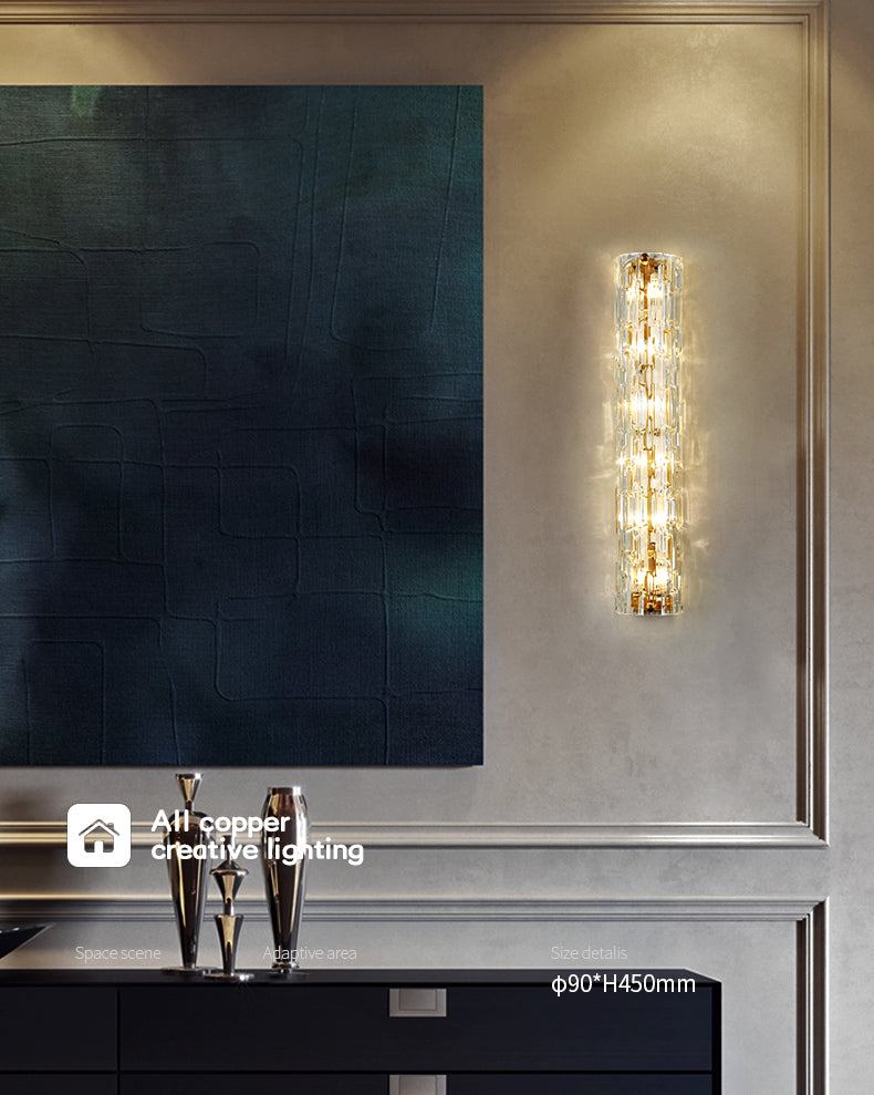 Brass Cylindrical Flush Mount Wall Sconce Postmodern LED Crystal Wall Light for Hallway