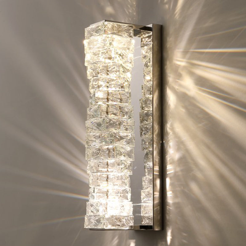 Silver Rectangular LED Wall Sconce in Modern Artistic Style Metal Wall Lamp with Crystal Shade