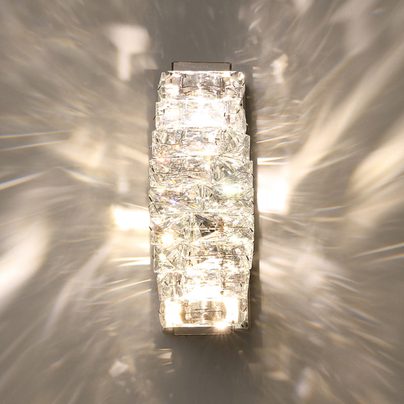 Silver Rectangular LED Wall Sconce in Modern Artistic Style Metal Wall Lamp with Crystal Shade