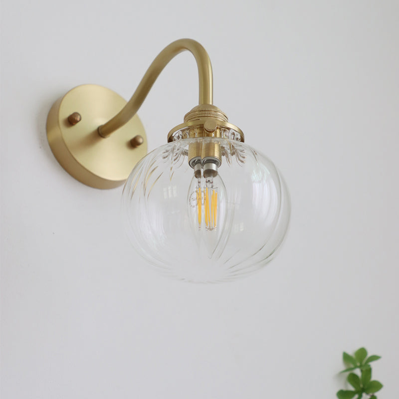 Bedroom Sconce Light Fixture Modern Style Clear Wall Light Fixture with Pumpkin Glass Shade