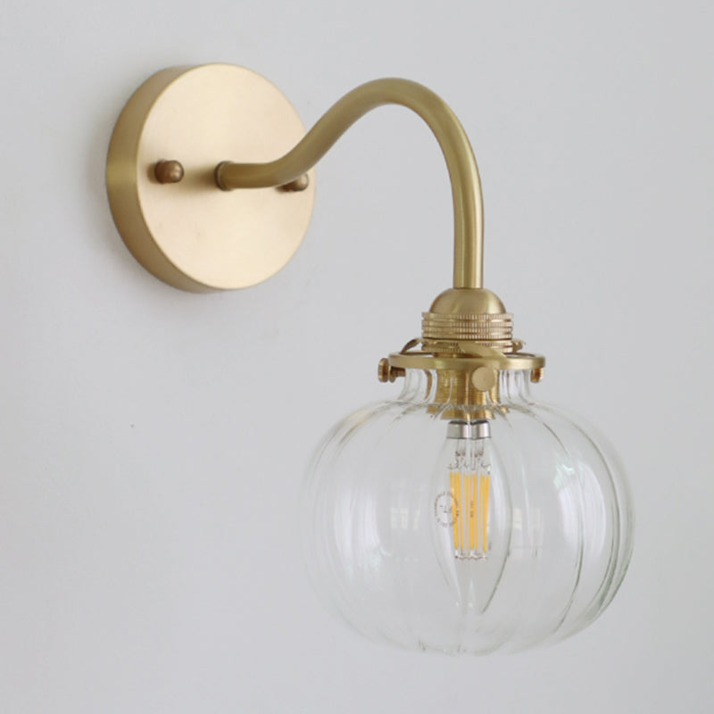 Bedroom Sconce Light Fixture Modern Style Clear Wall Light Fixture with Pumpkin Glass Shade