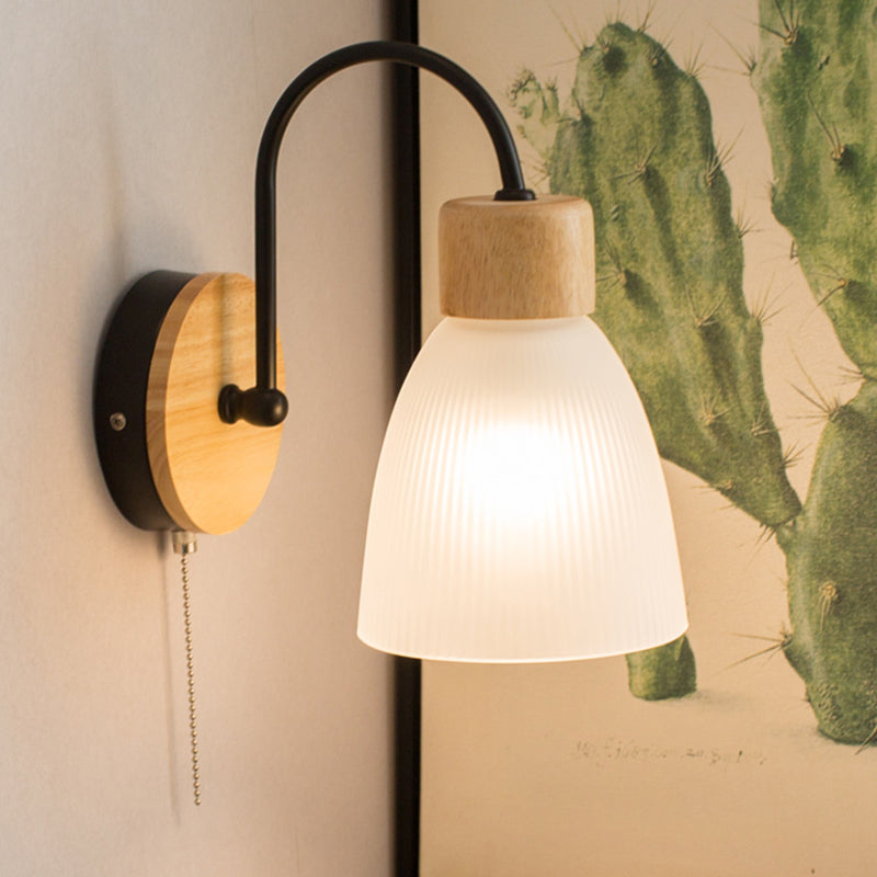 Cone Wall Sconce Lighting Minimalist Style Wood Bedroom Sconce Light Fixture in Black