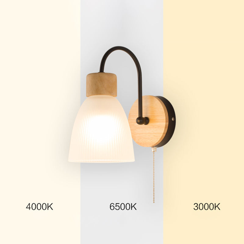 Cone Wall Sconce Lighting Minimalist Style Wood Bedroom Sconce Light Fixture in Black