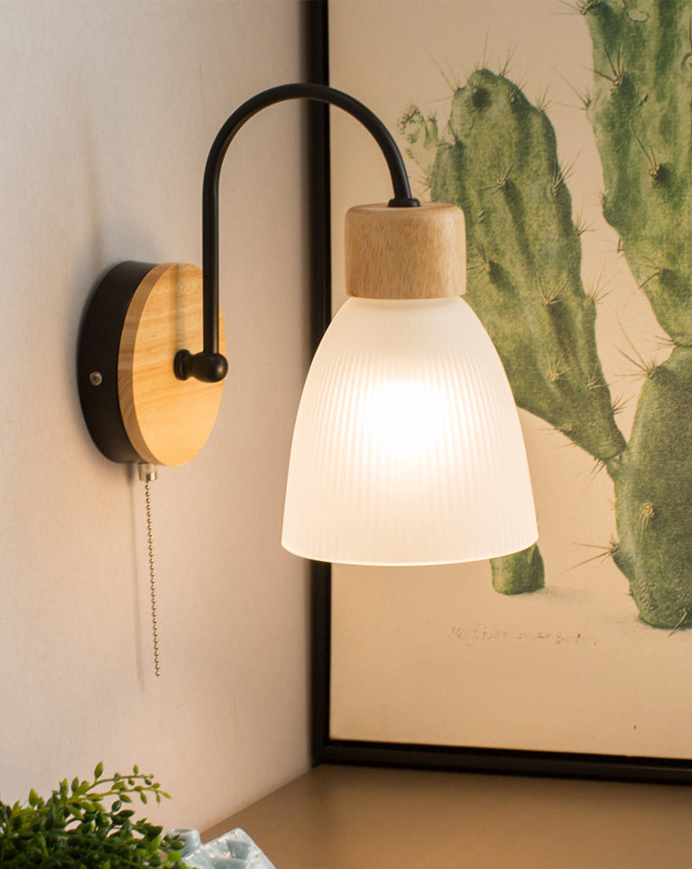 Cone Wall Sconce Lighting Minimalist Style Wood Bedroom Sconce Light Fixture in Black