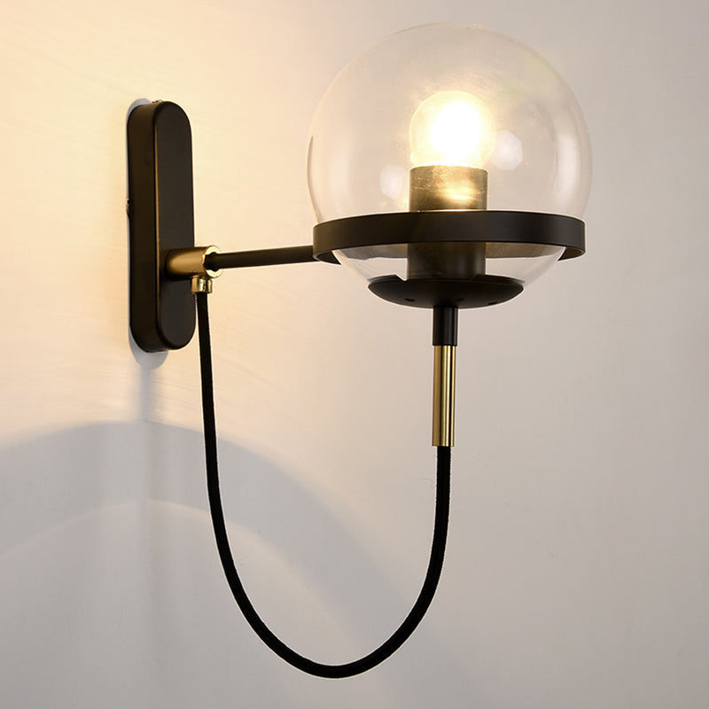 Spherical Wall Lighting Fixture Minimalist Style Glass Bedroom Wall Mount Light Fixture