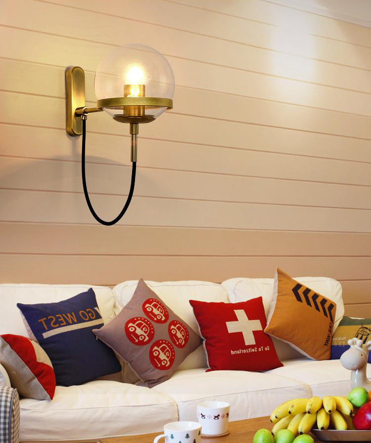 Spherical Wall Lighting Fixture Minimalist Style Glass Bedroom Wall Mount Light Fixture