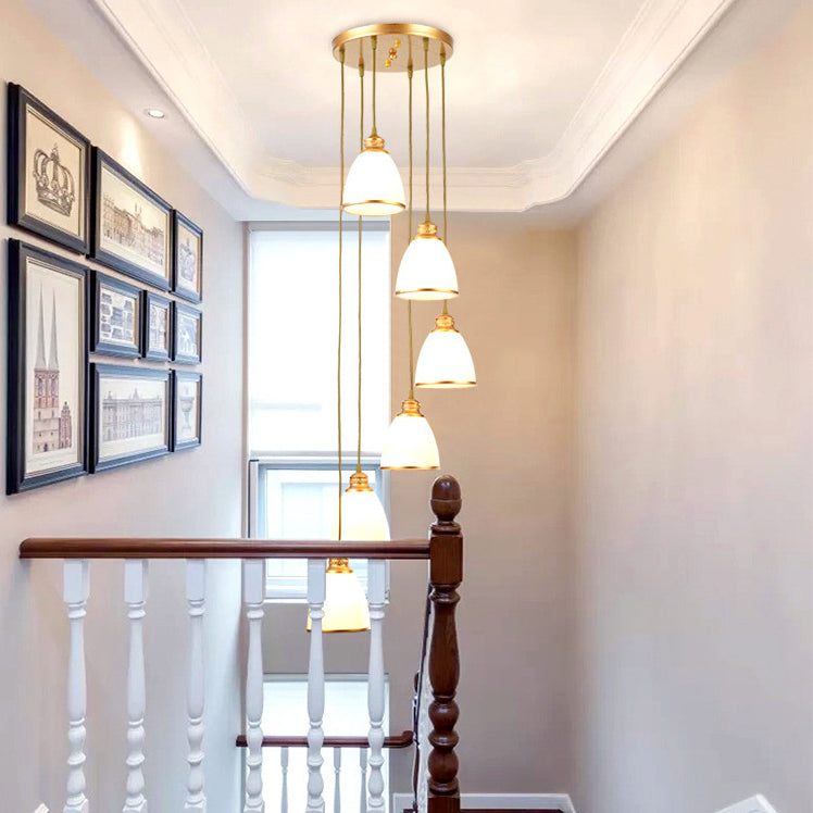 Duplex Cluster Pendant Light in Modern Luxury Style Wrought Iron Hanging Light with White Glass Shade