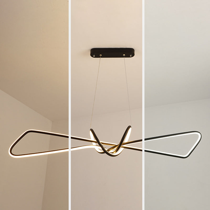 Aluminium Linear LED Pendant Light in Modern Singular Style Silica Gel Ceiling Light for Dining Room