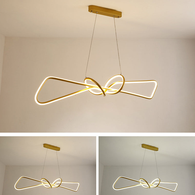 Aluminium Linear LED Pendant Light in Modern Singular Style Silica Gel Ceiling Light for Dining Room