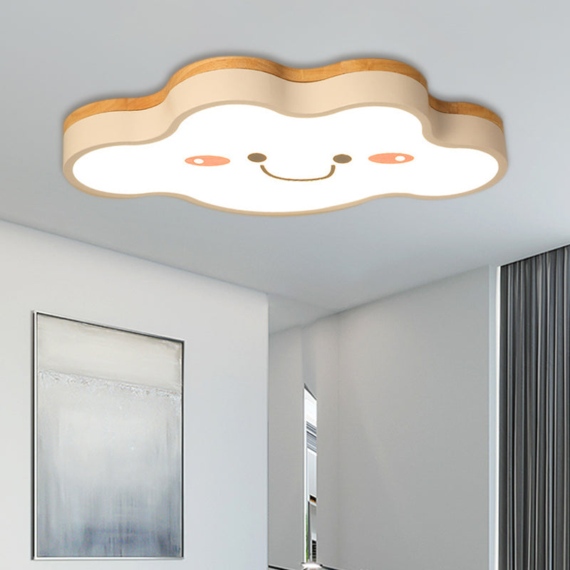 Kid Bedroom Smiling Cloud Ceiling Light Acrylic Cartoon LED Ceiling Mount Lamp in White