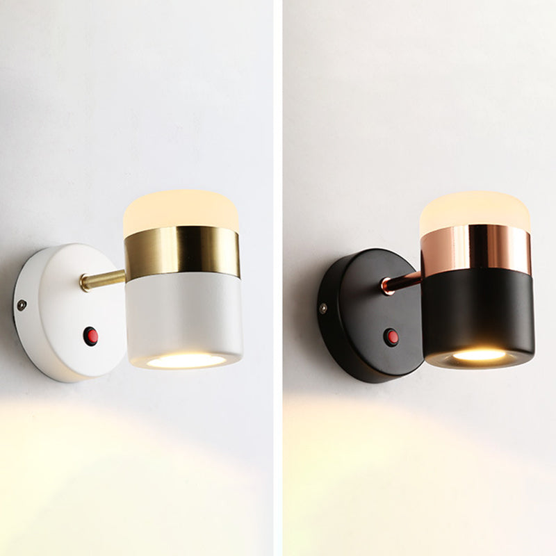 1-Light Cylindrical Simplicity Wall Sconce 4.3" Height Modern Style Rotatable Mini Wall Lamp