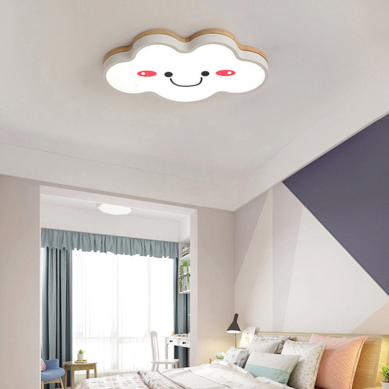 Kid Bedroom Smiling Cloud Ceiling Light Acrylic Cartoon LED Ceiling Mount Lamp in White