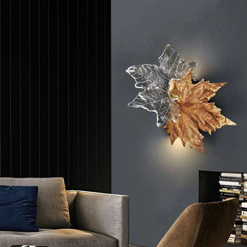 Modern Leaf-shaped Wall Mounted Light Fixture Crystal Sconce Lights for Living Room