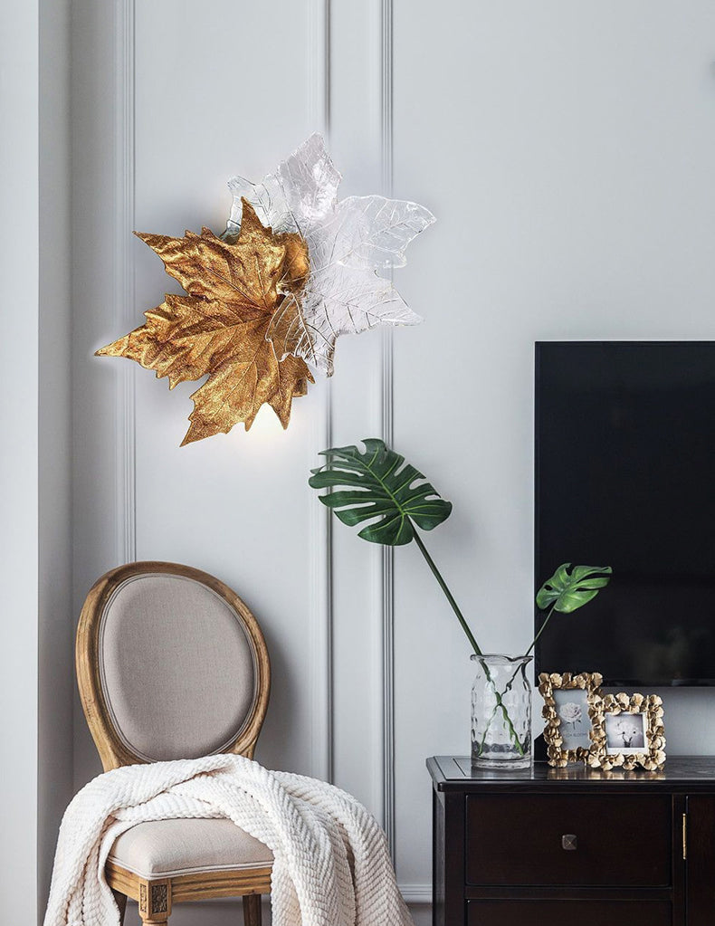 Modern Leaf-shaped Wall Mounted Light Fixture Crystal Sconce Lights for Living Room
