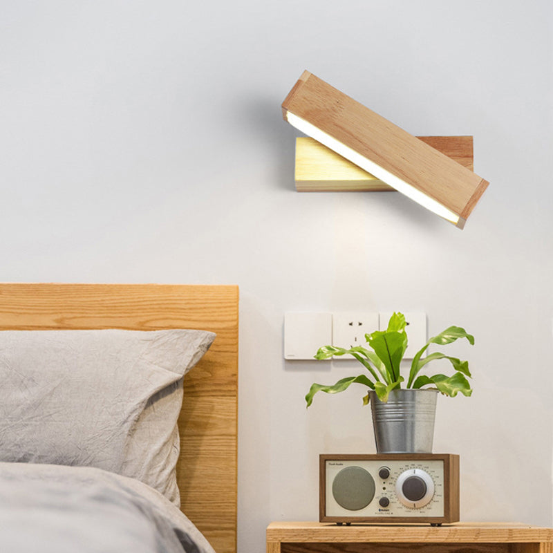 Modern Minimalist Style Rectangular Wall Mounted Light Fixture Wood Sconces for Bedroom